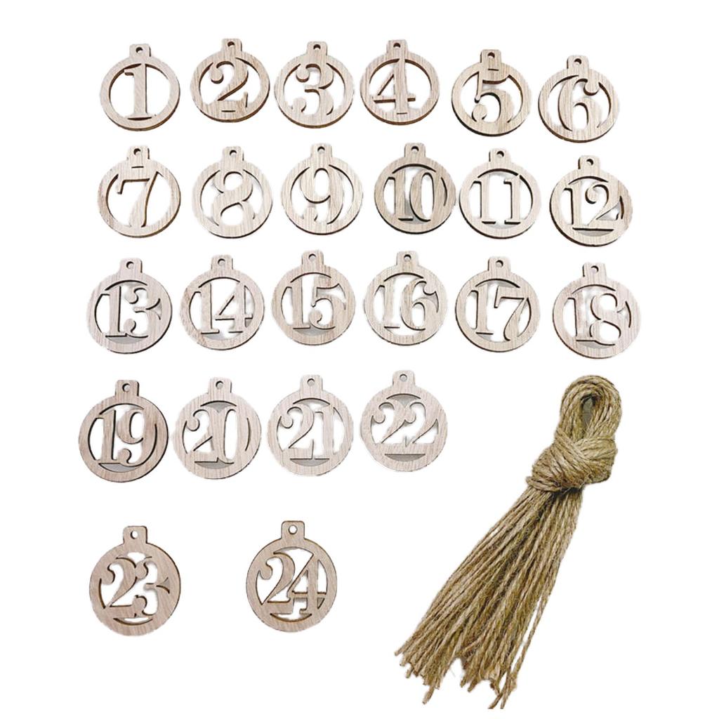 Wooden Advent Calendar Numbers 24 Pieces Wooden Advent Calendar Decoration Advent Calendar Wooden Pendant with Jute Cord