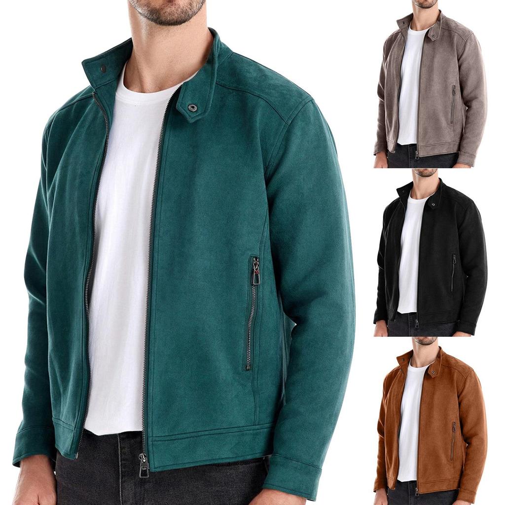 Men's Solid Color Zipper Jacket Men's Casual Suede Workwear Jacket