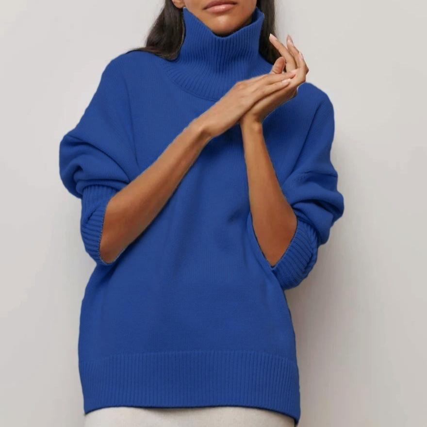 Women's Turtleneck Sweater Loose Solid Color Pullover Knitwear Thick Warm Knit Top Autumn Winter