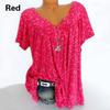 Plus Size Women Summer Casual Loose V Neck Printed Short Sleeve T Shirt Top