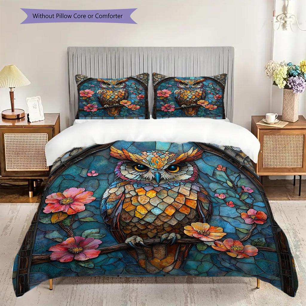 Eulenmuster Bettwäsche Steppdecke Set Bettbezug Kissenbezug Heimdekoration Geburtstagsgeschenk (1 Bettbezug + 2 Kissenbezüge, ohne Füllung)