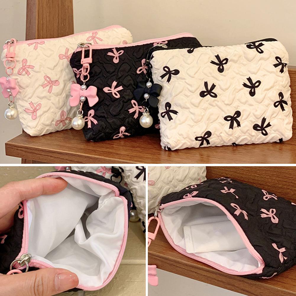 Cute Bow Flower Quilting Cotton Makeup Bag Women Female Cloth Handbag Portable Toiletry Case Zipper Cosmetic Organizer for Girls