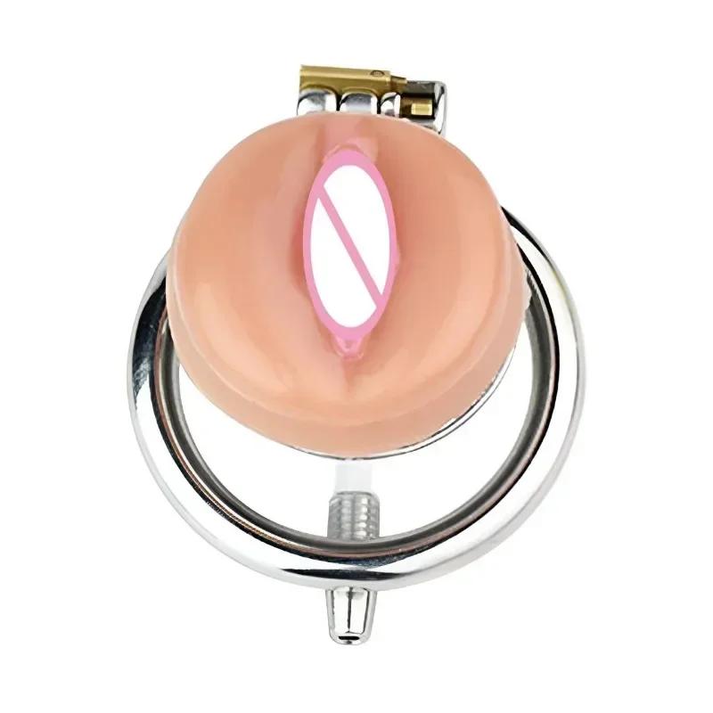 Stal nierdzewna Klatka czystości Silikonowa atrapa waginy Pasek do penisa Klatka czystości Męska Zapobieganie rozczłonkowaniu Ereakcja