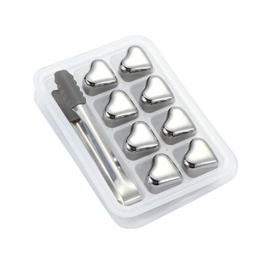 Heart-Shaped Whiskey Stones Reusable 304 Stainless Steel Non-Diluting Drink Chillers for Wine Cocktails with Tongs Dishwasher Safe Cooling Blocks