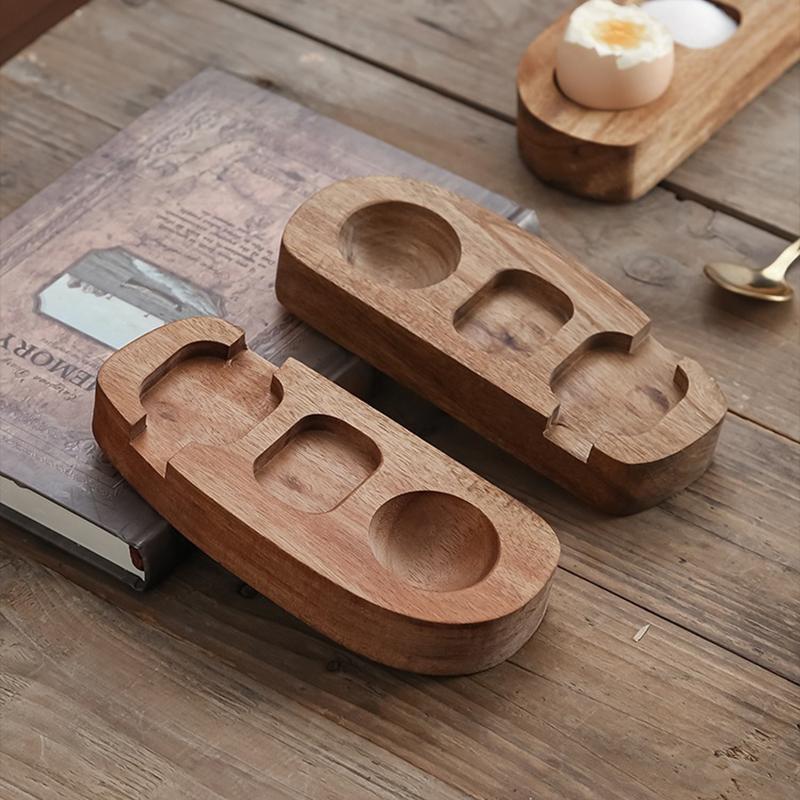 Eierablage aus Holz, Umweltfreundlich, Kreativ, Perforierter Becherhalter, Handgefertigt, Einfacher Eierbecherhalter, Küchenzubehör
