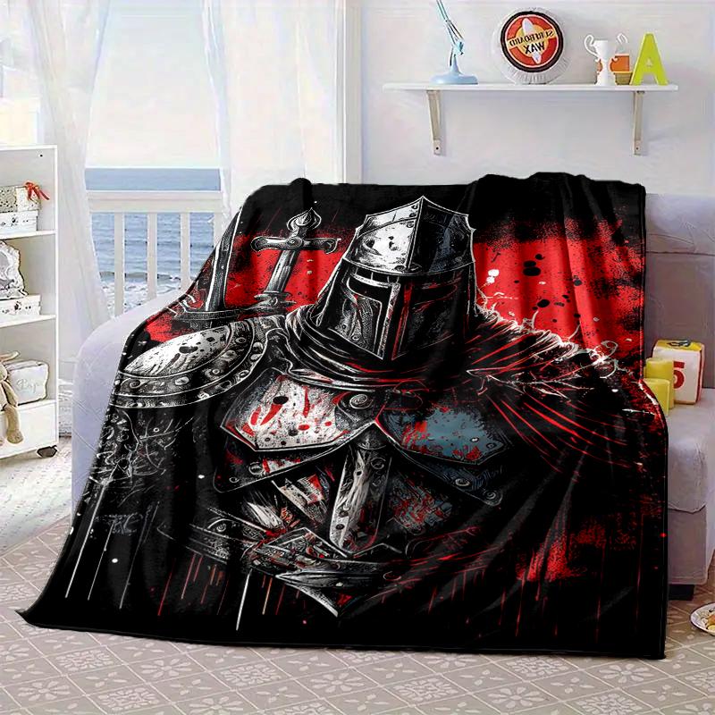 Knights Templar Symbol Blanket Flannel Blanket for Bed, Sofa, Camping, Hiking, Picnic Essentials, Gift for Family Fan Gifts
