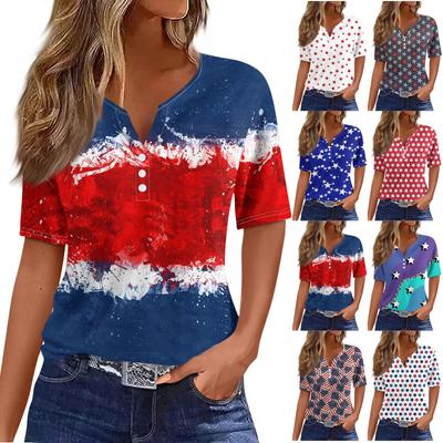 Damska koszulka T-shirt z nadrukiem Przycisk z krótkim rękawem Codzienny weekend Moda Podstawowy Dekolt w kształcie litery V Regularny top