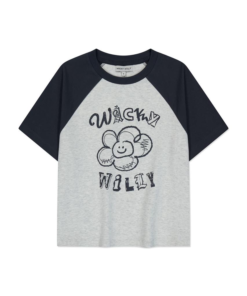 WACKY WILLY Women'S Lily Graphic Raglan Crop Short Sleeve T-Shirt Oatmeal