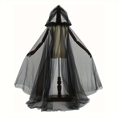 Schwarzer Brautschal Hexe Vampir Cosplay Umhang Halloween Doppelumhang Spiel Party Kostüm Requisiten Feiertag Verkleidung Trench