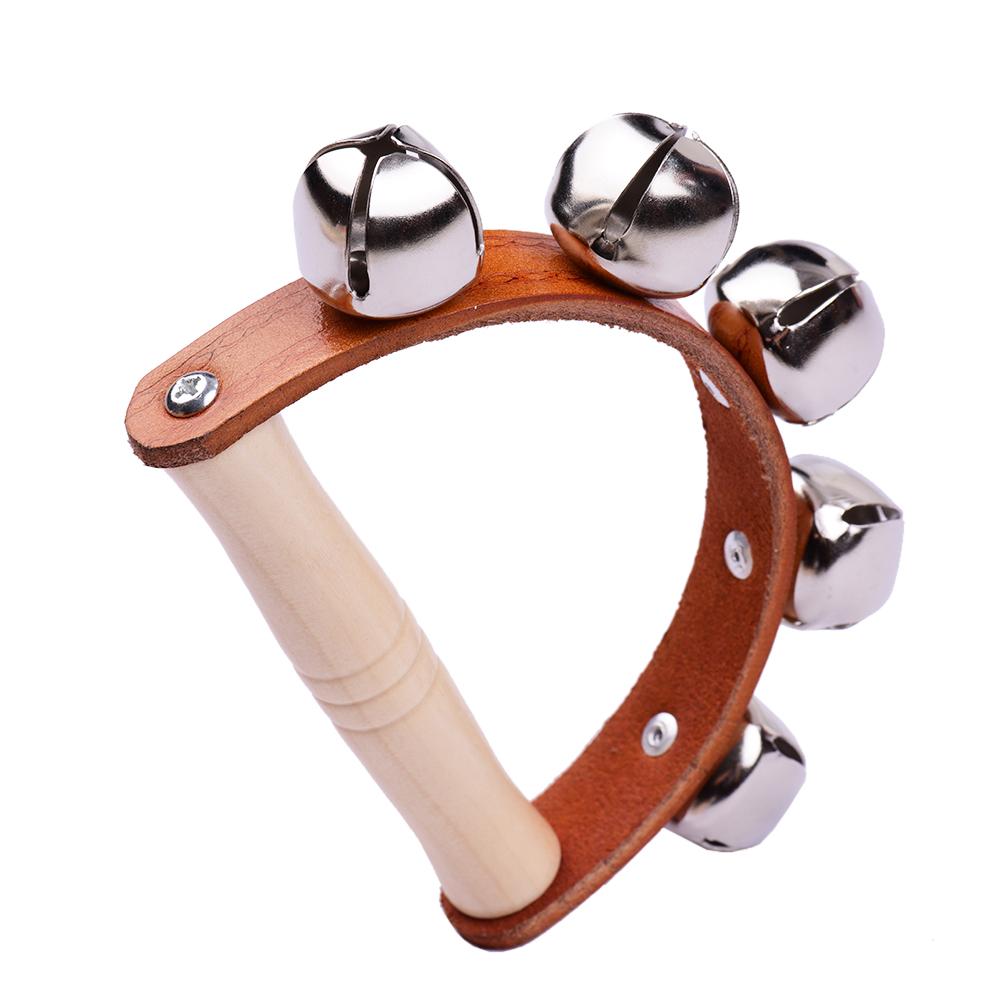 Handbell Hand Bells with 5pcs Jingle Bells Wood Handle Musical Instrument Toy for Music Class