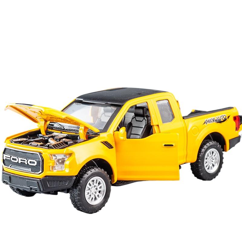 

1/32 Ford Raptor F150 Велике колесо, лита модель автомобіля під тиском зі звуковим світлом, іграшки для дітей, різдвяні подарунки. жовтий