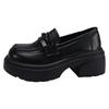 French thick heel British style small leather shoes women's 2025 new autumn one-pedal round head single shoes black jk loafers