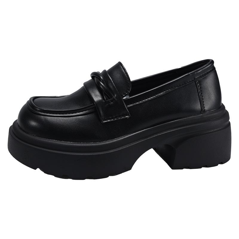French thick heel British style small leather shoes women's 2025 new autumn one-pedal round head single shoes black jk loafers