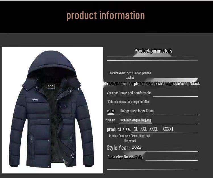 Autumn/Winter Mid-Length Plus-Size Thick Warm Cotton Jacket for Men