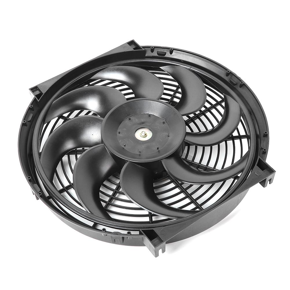 14in Electric Slim Radiator Cooling Fan Assembly 12V Universal Parts with Mounting Kit