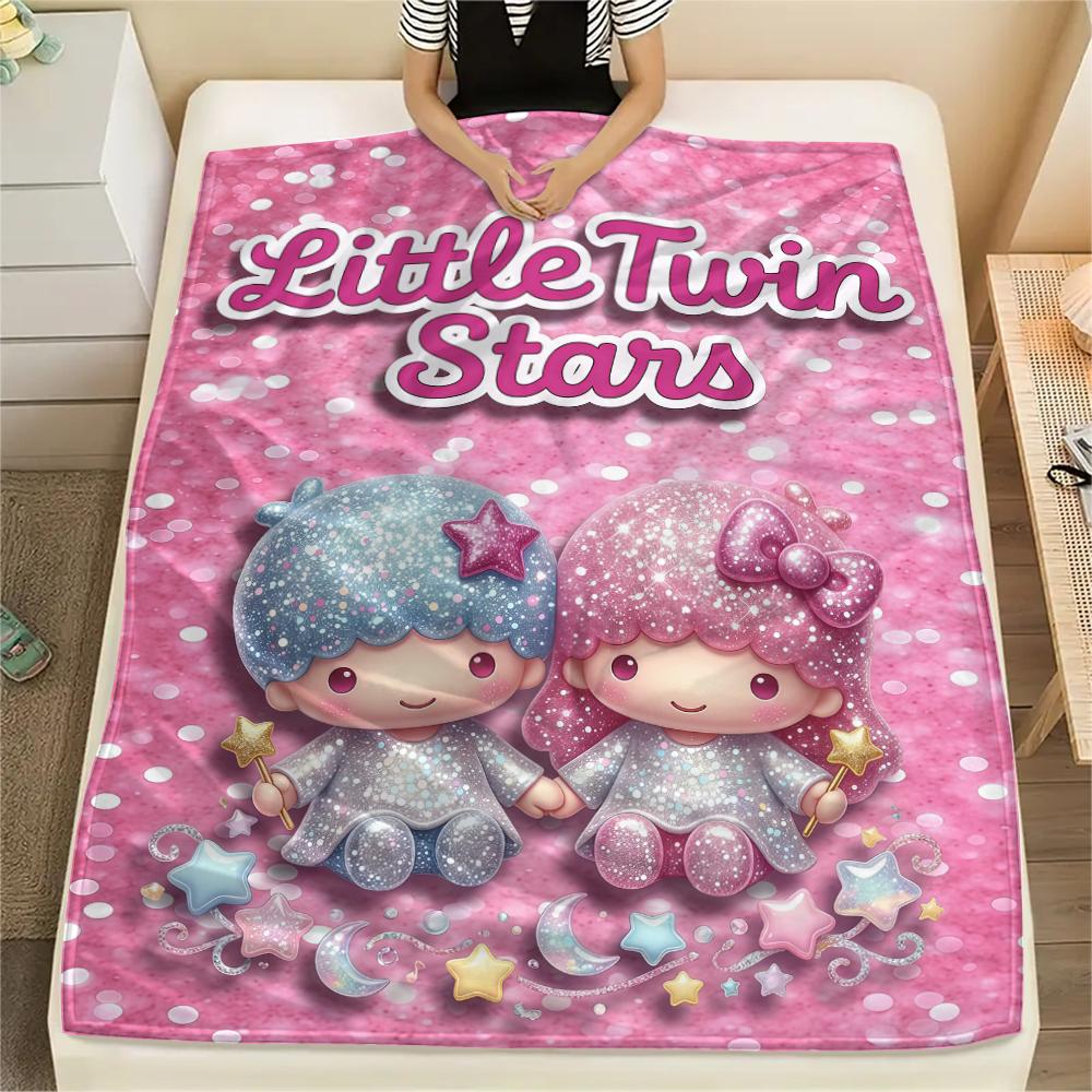 1PC Little Twin Stars Print Flannel Blanket, High quality All Seasons, Home Decor, Warmth and Comfort, Perfect for Christmas Gifts
