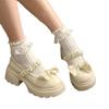 Damen Mary Jane Schuhe mit Schleife Dicke Sohle Hoher Absatz Lederschuhe Vielseitig Elastisch Bequem Vielseitig