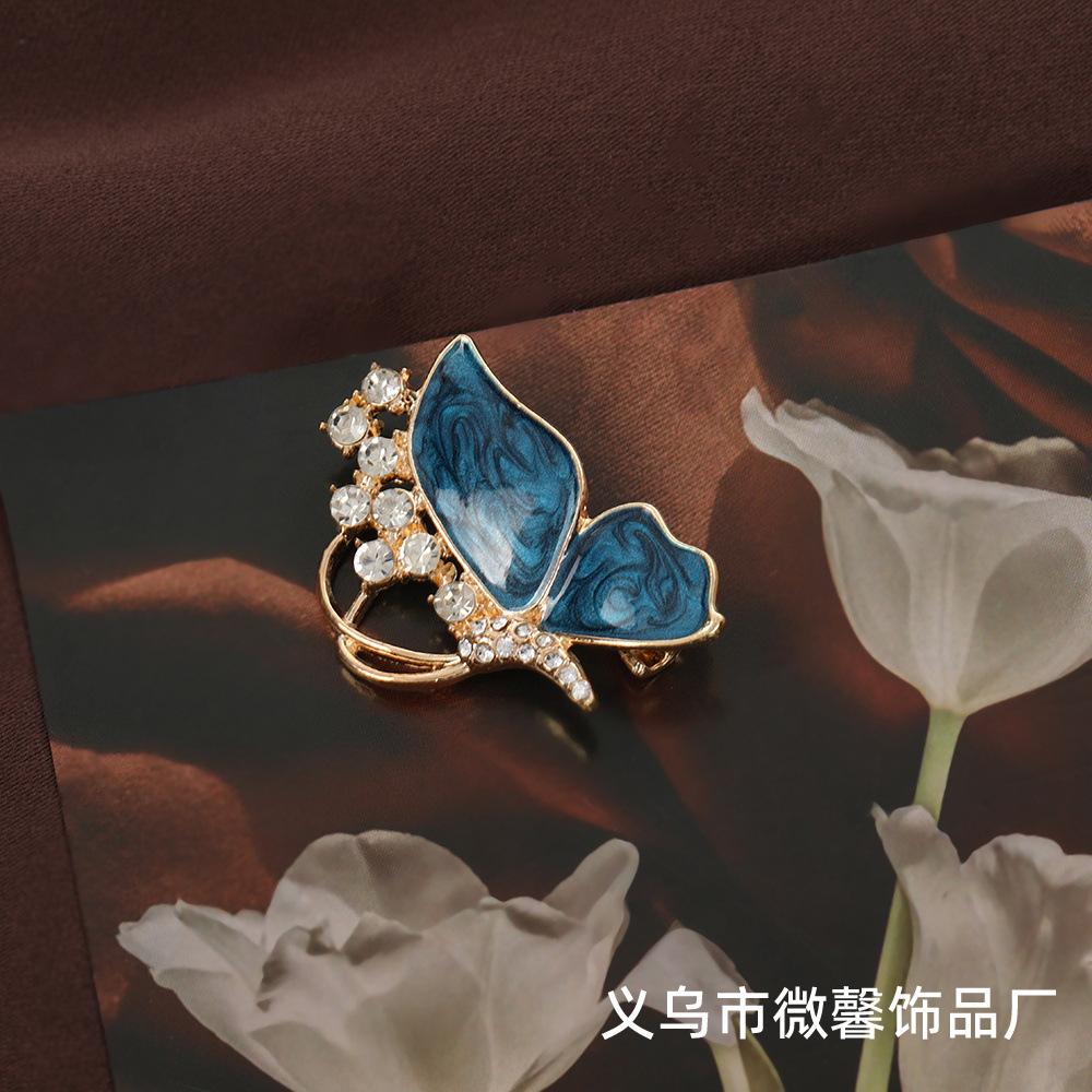 Retro blue butterfly high-end brooch trendy personality temperament jacket cardigan anti-light corsage pin
