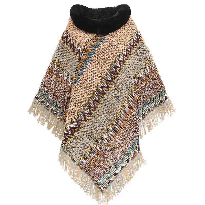 Herbst und Winter Neu Pelzkragen Strickschal, Thermopullover Cape, Schal Damen