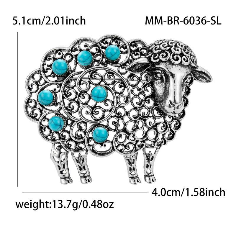 Retro Style Hollow Sheep Brooch Antique Silver Turquoise Stone Lapel Pin Clothing Decor for Women Formal Evening Dress