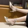 Rhinestone bag head sandals girl spring 2025 new fairy style pointed head bow thin heel bright diamond strap high heels