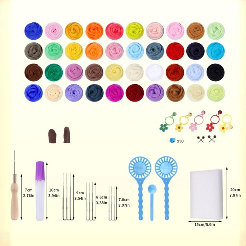 Needle Felting Kits 40 Colors Wool Roving Set Needle Felting Starter Kits with Felting Tool Needle Felting Supplies
