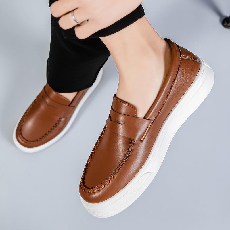 Soft Bottom Comfort Men's Loafers Anti Slip Driving Leather Shoes for Breathable Casual Male Flat Single Shoe