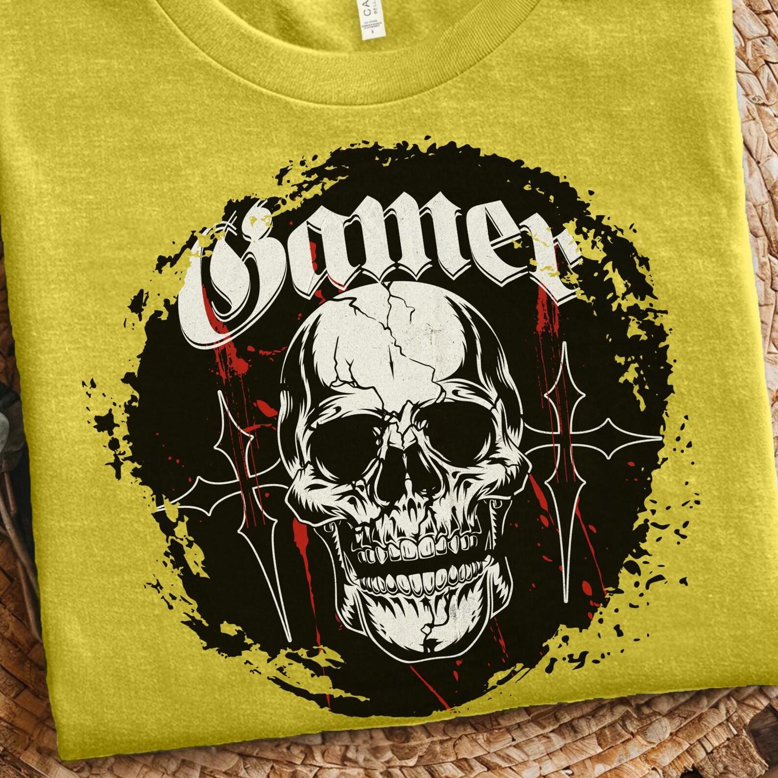 Gamer Shirt Skull Graphic Gamer T Shirt Gothic Metal Typography Gaming Shirt Edgy Gamer Tee Video Game Shirt Gamer Birthday Gift Shirt 2XL