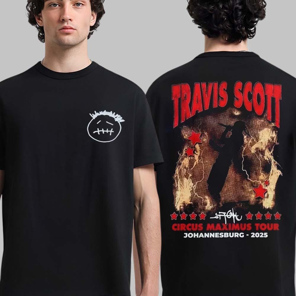 Travis Scott Circus Maximus Tour 2026 Йоханнесбург Эксклюзивный мерч Футболка с двусторонним принтом XXXL