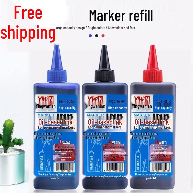 Free Shipping on 5 Bottles of 500ml Marker Ink Refill - Black, Red, Blue for Large-Tip Pens