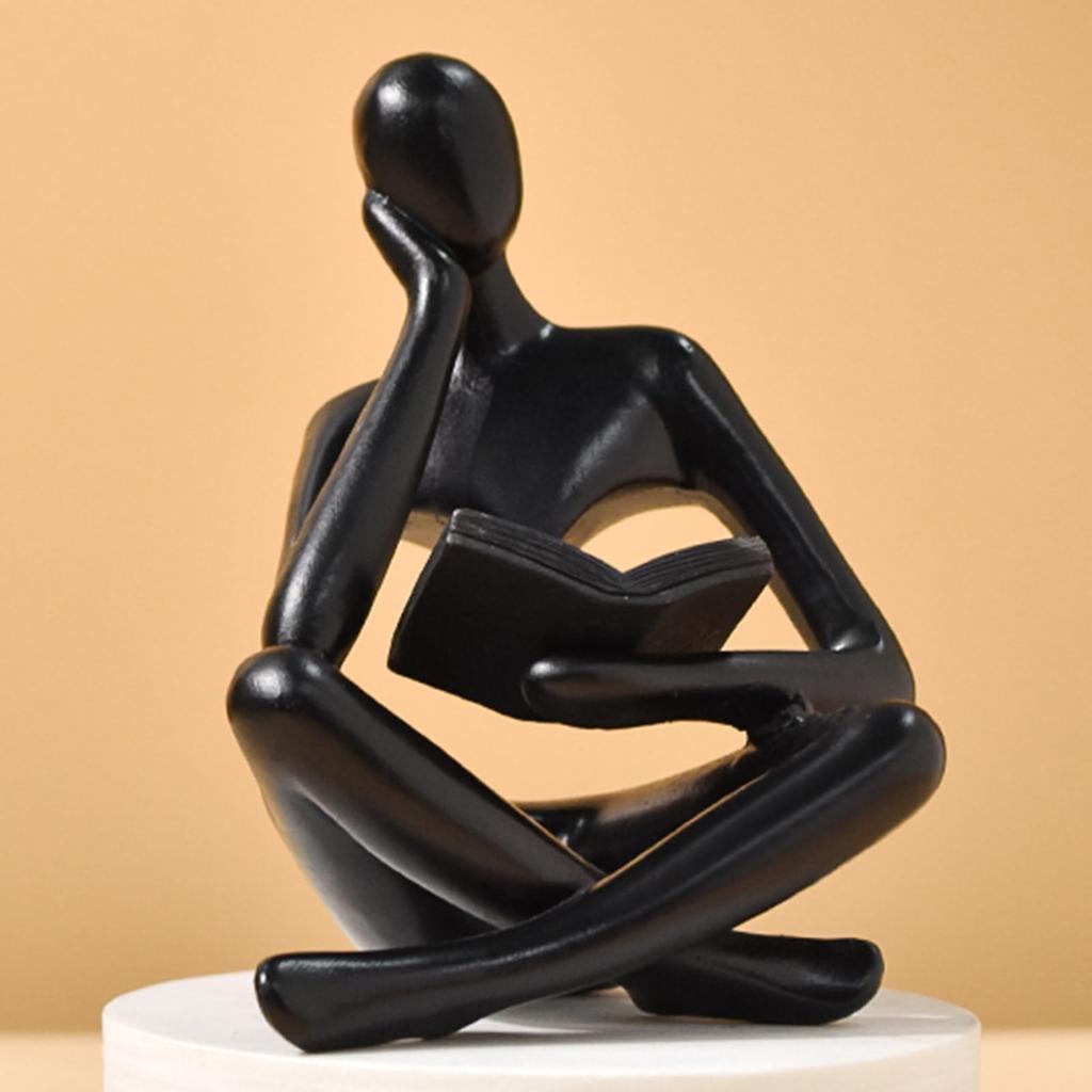 Bookshelf Decor Thinker Statue - Abstract Art Reading Thinker Sculpture Figurine Aesthetic, Modern Home Decoration for Living