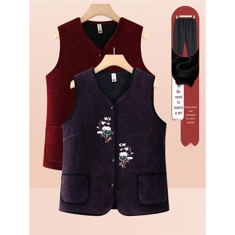 Babiččina hřejivá fleecem podšitá kardiganová vesta ve velkých velikostech na podzim a zimu