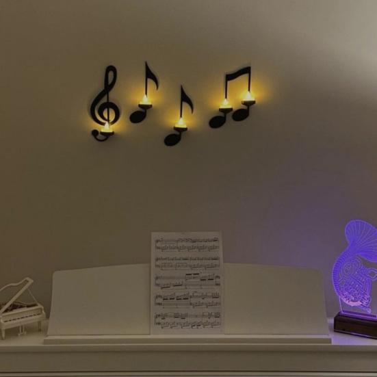 Black Music Note Candle Holder Vintage Wall Mount Tealight Holder Musical Symbol Wall Decor for Living Room Dining Hallway