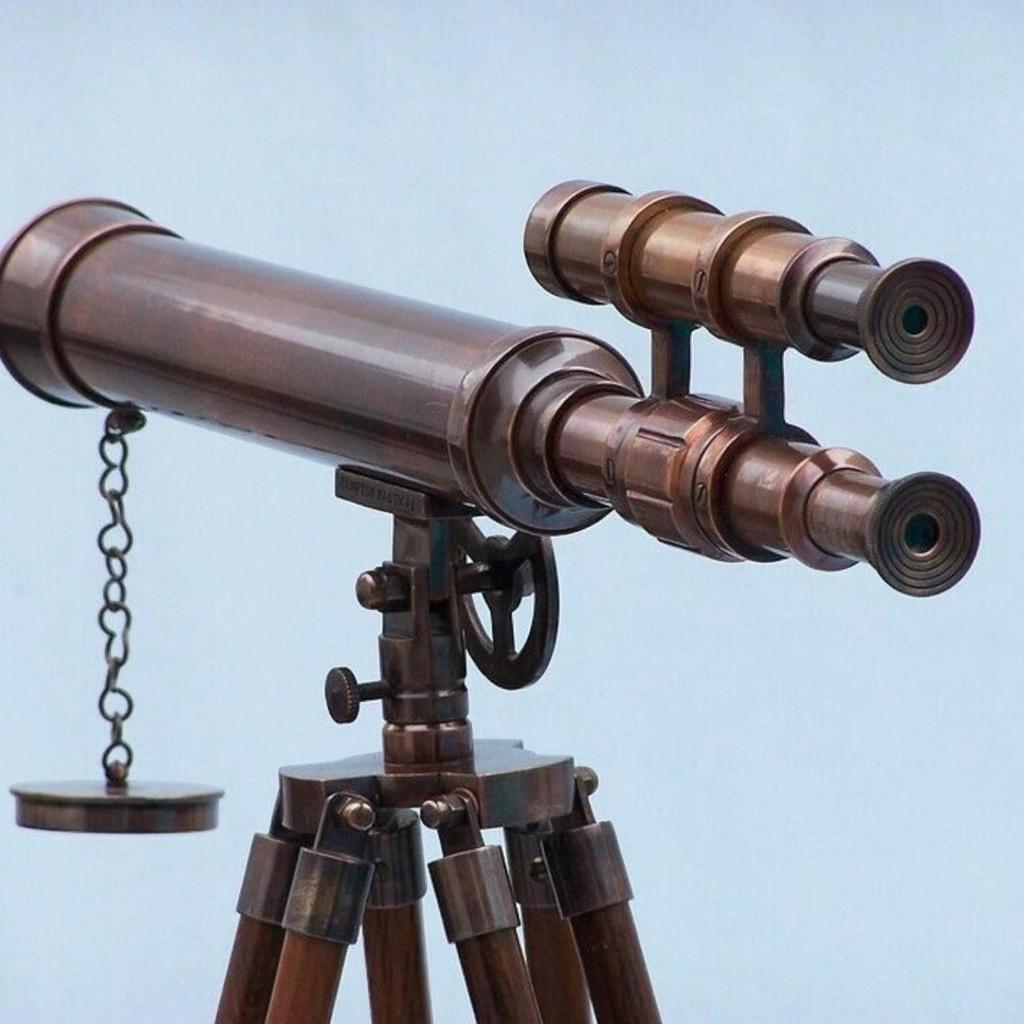 18Inch Double Barrel Antique Chrome Working Telescope With Wooden Tripod Stand
