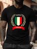 Napoli Italia Heraldic Shield Graphic T-shirt - Plus Size Black Casual Short Sleeve Tee with Italian Flag Colors