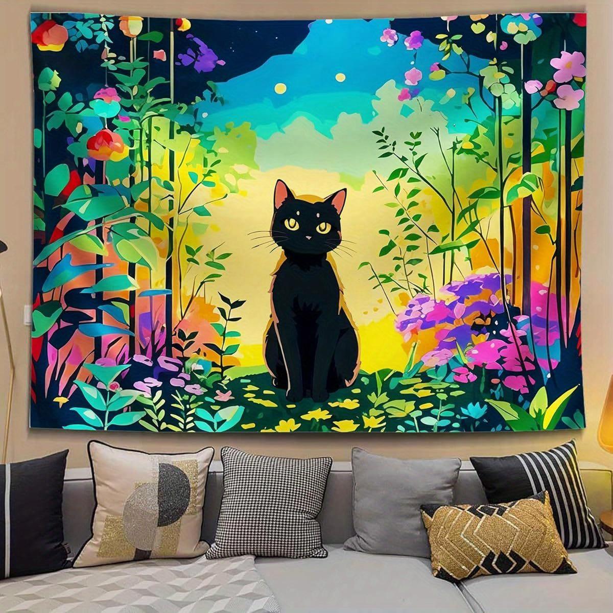 

Enchanting Black Cat in Vibrant Forest Tapestry Wall Decor for Bedroom Living Room Cozy Atmosphere and Unique Style Enhancement 74x94cm(29x37in)