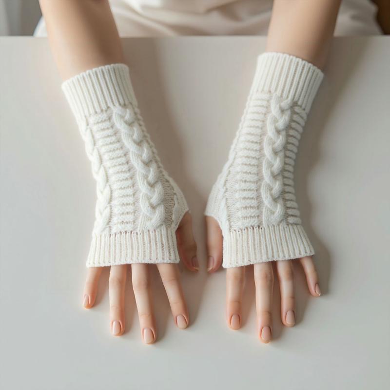 1Pair Knitted Half Finger Gloves Women Twist Pattern Warm Soft Winter Mittens For Girl Guantes Sleeve Fingerless Gloves