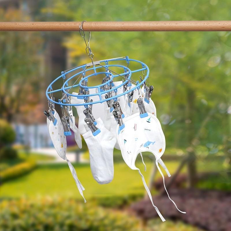 Air Drying Tool Balcony Stainless Steel Household Circular Clothes Hanger with Multiple Clips for Hanging Socks and Multifunctional Underwear Clip