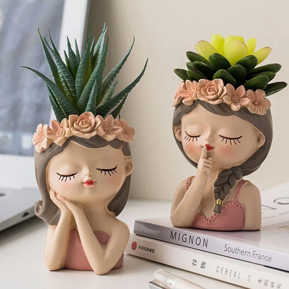 

Nordic Cute Fairy Face Flower Pot Drainage Hole Succulent Cactus Planter Pot Garden Style 4