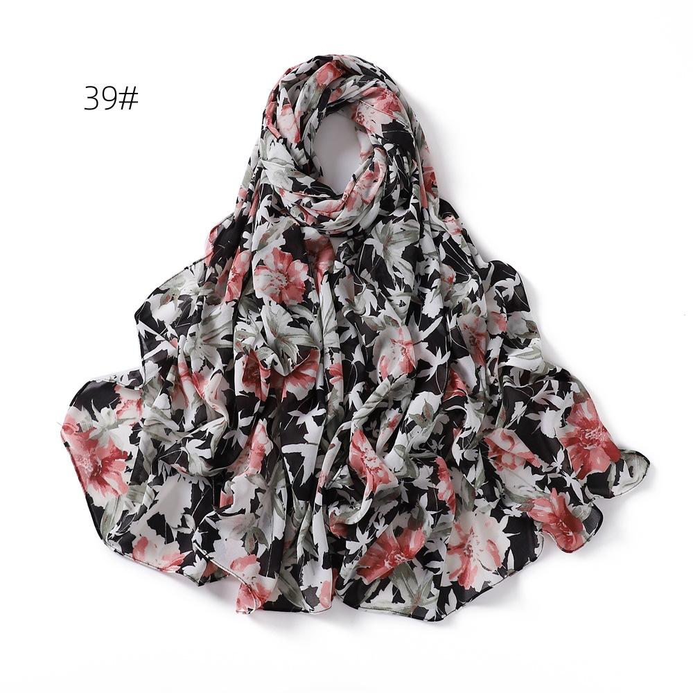 New Flower Printed Chiffon Scarf Malaysian Popular Patterned Headscarf High Quality Long Shawls Muslim Women Summer Hijab Wraps
