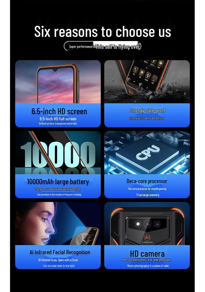 Rugged Smartphone with Dual SIM, Waterproof, Drop-proof, Long Battery Life, Large Screen, and All-Network Compatibility.