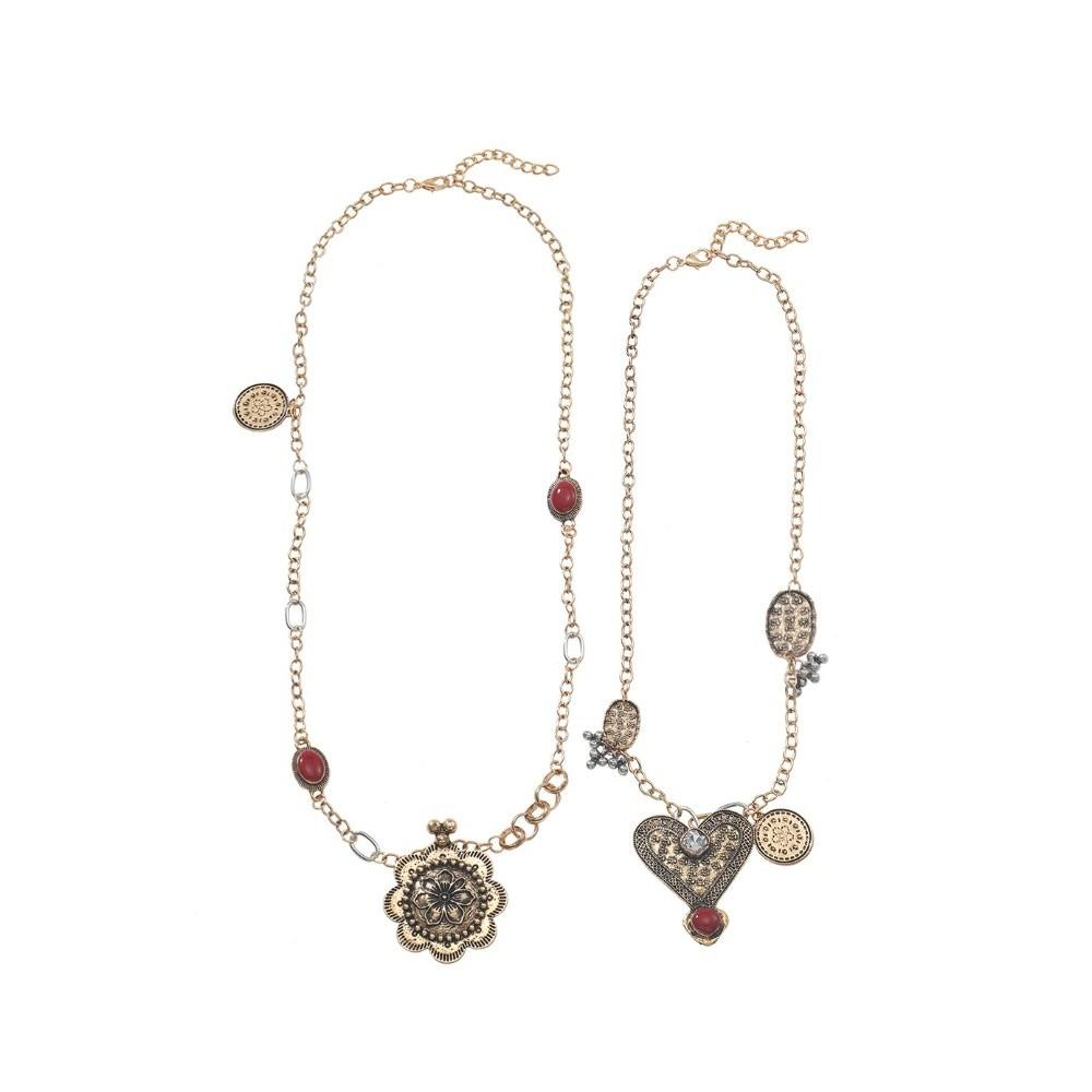 

2pcs/set Heart Flower Multilayers Necklace Jewelry Gift Clavicle Chain Charm Pendant Necklace Women золотий