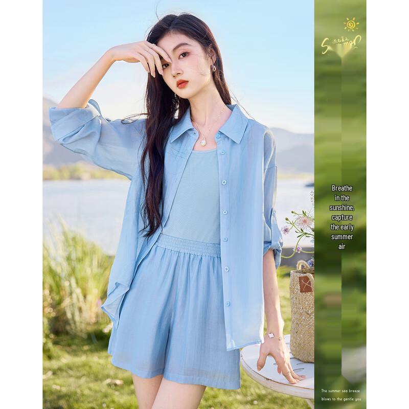 

Azure Blue Sun Protection Three-Piece Set for Women M