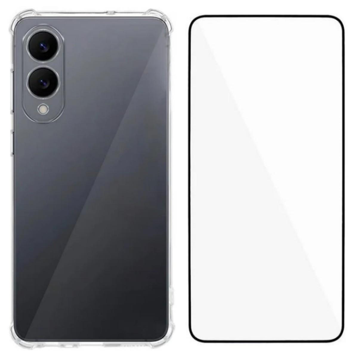 

For Samsung Galaxy S25 Edge TPU Case WANLONFENG WL3 Series 1.5mm Phone Cover with Tempered Glass Film Transparent