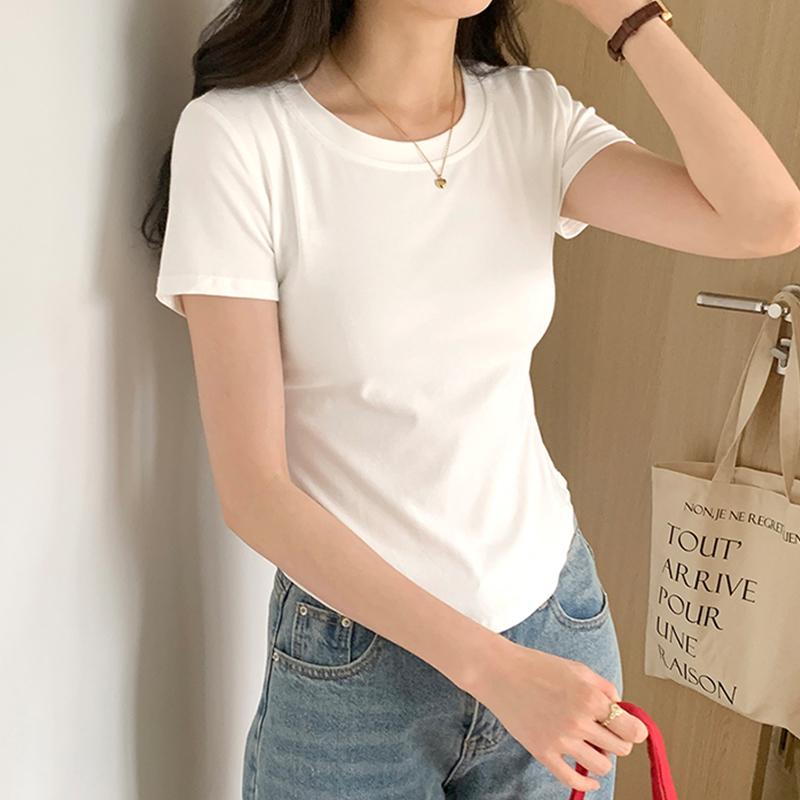 Summer Irregular Solid T Shirts Women‘s O-neck Short-sleeve White T-shirt Casual Slim Elastic Skinny Y2k Crop Tops Women Clothes