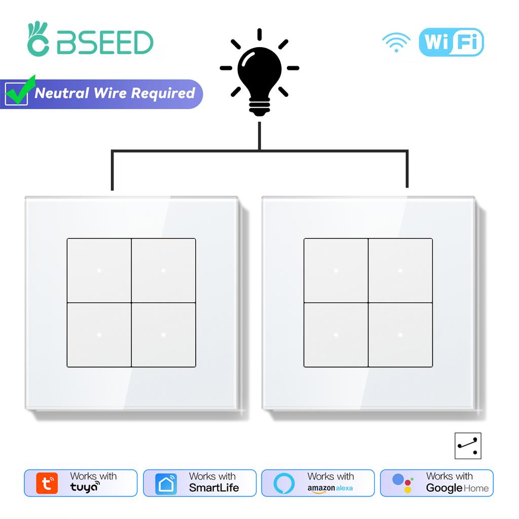 BSEED 1/2/3Gang Wifi Smart Wall Switches 2Way Tuya Smart Life Alexa Control For Stairs Corridor Mechanical Click Buttons 2Pack