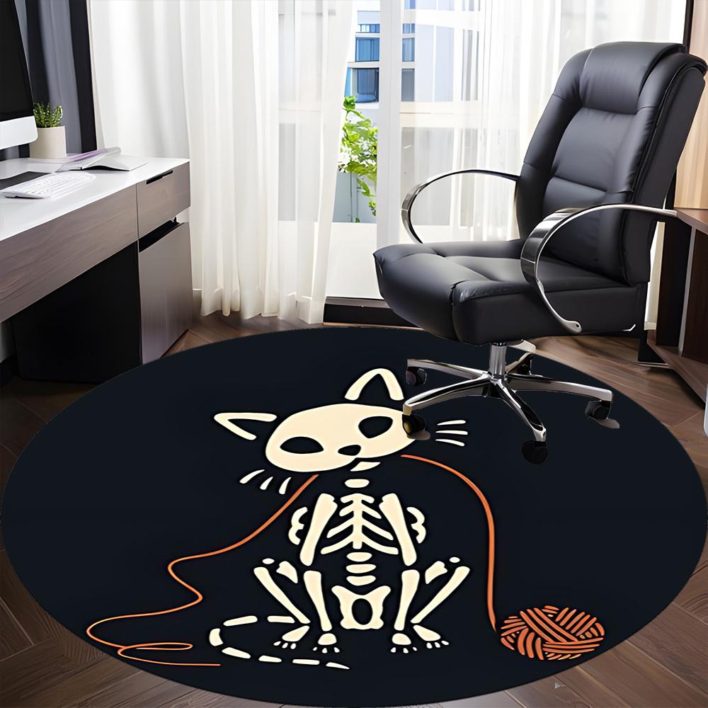 1pc Cat Skeleton Office Round Area Rug,  Mat Suitable For Office, Under Office Chairs Bedroom Living Room Home Decor, Room Deco