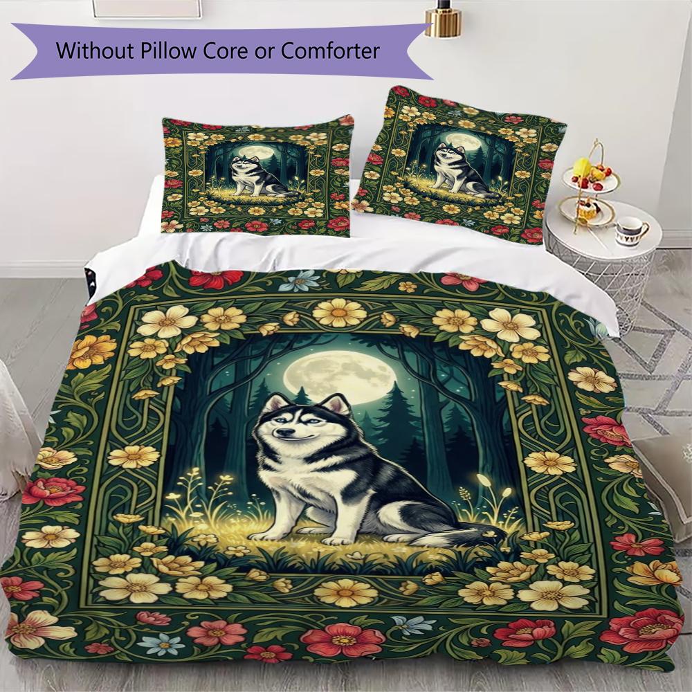 Set Copripiumino con Fantasia di Cani Husky Copripiumino Federa Decorazione per la Casa Regalo di Compleanno (1 * copripiumino + 2 * federe senza imbottitura)64