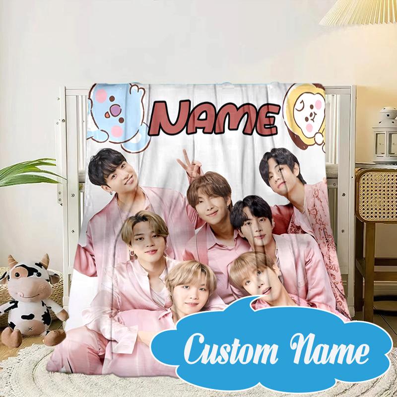 Custom Name K-pop Stars Group Blanket bed sofa Blanket Flannel Blanket for Camping, Hiking, Picnic Essentials,gift for Fan family