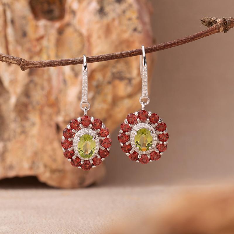 Natural Colored Jewelry Aquamarine Topaz Amethyst Citrine Stud Earrings S925 Silver Light Luxury High Sense